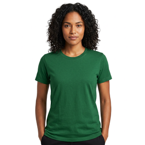 Camiseta de Cuello Redondo de Algodón Verde para Mujer, Corte Regular, Color Sólido, Informal, para Uso Diario, Transpirable, de Punto Jersey, Manga Corta - Product Image 1