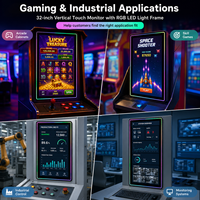 Monitor Vertical de 32 Pulgadas para Juegos de Habilidad con Bisel Iluminado RGB, Pantalla Táctil Capacitiva Negra para Centros de Entretenimiento Comerciales