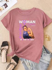 T-shirt Elegante da Donna Girocollo Manica Corta Stampa Vintage Tema Giornata Internazionale della Donna 2029 Vestibilità Regolare Tessuto Jersey - Product Image 3
