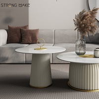 Table d'appoint blanche de luxe moderne minimaliste contemporain, Table basse ronde en marbre blanc en pierre frittée