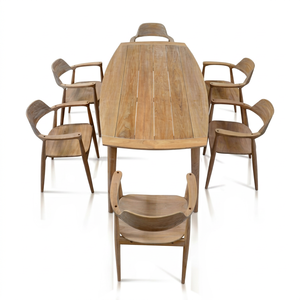 Mid Century Style Rugby Shape Dining <b>Table</b> Natural Teak Wood Fine Sanded for <b>Outdoor</b> Furniture Use - Product Image 1