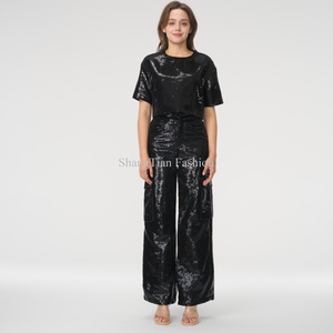 Nouveautés 2025, costumes pour femmes, haute qualité, luxe, pantalon noir à paillettes, ensemble de costume décontracté, ensemble deux pièces - Product Image 2
