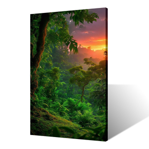 Tableau mural Paysage Forêt <span class=keywords><strong>Tropicale</strong></span> au Lever du Soleil, <span class=keywords><strong>Toile</strong></span> Imprimée Anti-UV Écologique, Scène Montagne et Lumière du Soleil, Pour Intérieur - Product Image 1