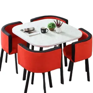 Factory Cheap Modern Design Commercial Used Fast Food Restaurant Set Metal Iron Dining Tables With 4 Chair Dining Room Furniture