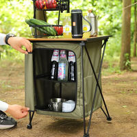 Table de camping légère et portable 2 places avec rangement intégré, base trépied robuste en aluminium, panneaux latéraux en tissu enroulable, pour l'extérieur