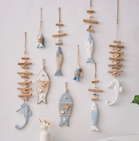 Décorations Murales Créatives en Bois Sculpté de Poissons, Style Méditerranéen, en Bois Massif, pour la Maison