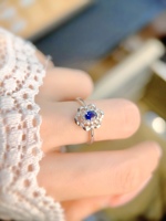 Belle fleur Style 18K or blanc ovale-coupe saphir royal naturel pierre précieuse bague pour femmes accessoires quotidiens