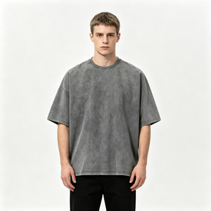 T-shirt en coton 100% surdimensionné avec logo brodé personnalisé et impression DTG, effet délavé, streetwear vintage pour hommes - Product Image 1