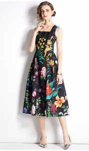 Vestido midi sin mangas con cuello cuadrado y estampado floral de diseñador, estilo bohemio de verano, espalda descubierta, talla grande, Vestidos Traf - Product Image 4