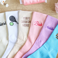 Chaussettes pour femmes personnalisées brodées sur mesure, texte personnalisé, logo, couleur unie, chaussettes mi-mollet côtelées