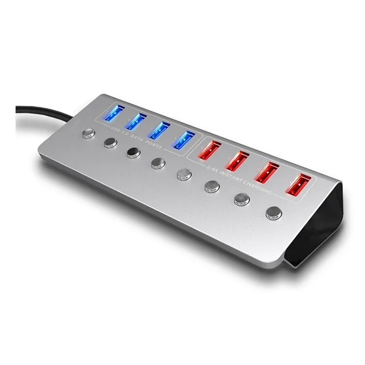 Bộ Chia 8 Cổng USB Hub 4 Cổng Dữ Liệu USB 3.0 4 Cổng Sạc 2.4A Với Công Tắc Bật/Tắt Đèn LED Riêng Lẻ