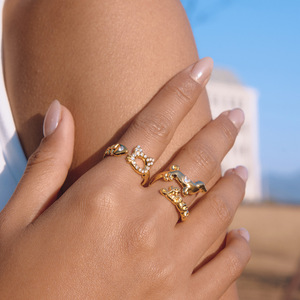 Animal Shape Gold Plated Zircon <b>Cat</b> And Dog <b>Ring</b> Unisex Jewelry Gift - Product Image 3