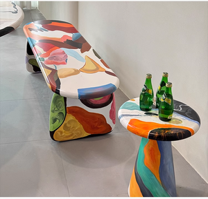 Design Dutch creativo di design di lusso leggero dipinto panca accento sedia moda sala da pranzo personalizzato pittura a olio sgabelli ottomani - Product Image 2