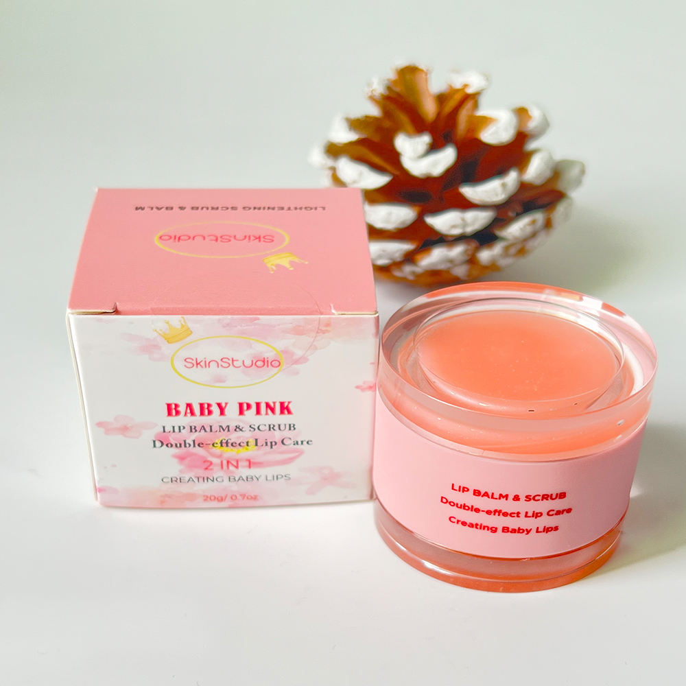Organic Private Label Custom Lip Scrub Private Label 2 in 1 Pink Lips Balm and Lip Scrub Set