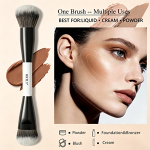 Pinceaux de maquillage professionnels à double extrémité, manche blanc, virole noire, pinceau de maquillage Vega - Product Image 1