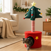 Sapin Noël Arbre à Chat Griffoir Chat avec Cachette 85 cm Lin Style Mignon Toutes Saisons Intérieur Empreinte Réduite Tour Chat