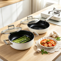 12PCS Set Peralatan Masak Anti Lengket Aluminium Die Cast Putih Gagang Stainless Steel Set Panci dan Wajan Dapur Induksi Dengan Tutup Kaca