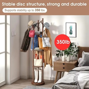 Manufacturer price: <b>Wooden</b> 9-<b>hook</b> 3-stand tree-shaped <b>coat</b> rack, rotating bamboo <b>coat</b> rack bracket - Product Image 4