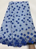 Tissu sergé 100 % coton pur K/C pour dentelle voile, broderie florale 3D stéréo vigne, strass, 5 yards, robe de mariée nigériane pour filles