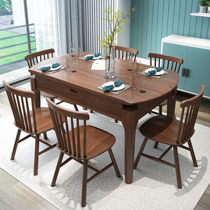 Solid Wood <b>Dining</b> Table <b>Set</b> 6 Piece Extendable <b>Folding</b> Scandinavian Modern Minimalist For <b>Dining</b> Room - Product Image 1