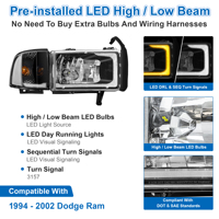 OEM LED Headlight for 1994-2001 Dodge Ram 1500/1994-2002 Dodge Ram Pickup 2500 3500 LED Automotive