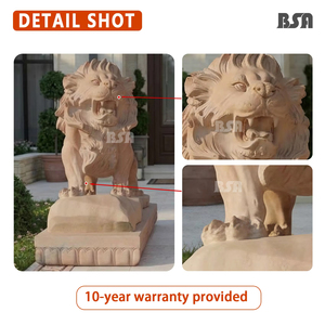 Estatua de León de Boca Abierta en Mármol Rojo Atardecer, Estilo Moderno y Personalizado, Escultura de León Macho para Decoración de Entrada de Villa al Aire Libre - Product Image 3