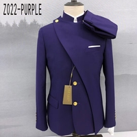 Costume de marié noir à col mandarin, coupe ajustée, motifs unis, veste et pantalon, 2 pièces, costumes pour hommes, costumes de mariage pour hommes Z022