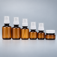 Ensemble de flacons en plastique PET pour cosmétiques, lotions, sérums et crèmes, avec compte-gouttes et vaporisateur, couleur marron ambré, 40ml, 60ml, 100ml, 150ml