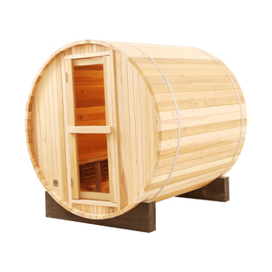 Sauna de Madera de Cedro Rojo y Hemlock de Primera Calidad HELIUS, Amplia Sauna de Barril para 4 Personas para Exteriores con Estufa Harvia y Puerta de Vidrio - Product Image 4