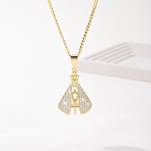 Collier unisexe avec pendentif croix et Vierge <span class=keywords><strong>Marie</strong></span> en laiton incrusté de zircon blanc et <span class=keywords><strong>rose</strong></span>, plaqué or, avec chaîne à maillons - Product Image 5