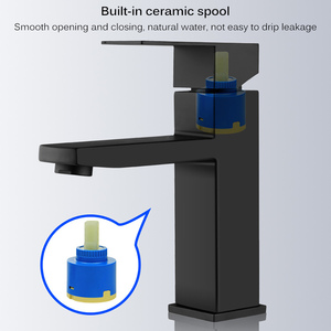 Thời trang hình vuông màu đen lỗ duy nhất Baking sơn lạnh bồn rửa nóng Vòi thép không gỉ phòng tắm lưu vực vòi nước - Product Image 6