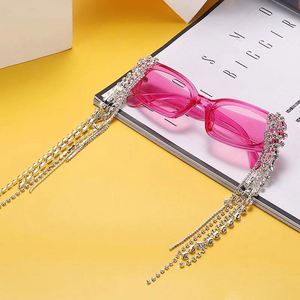 2021 Luxury Candy Color Rectangle Sunglasses <b>Steampunk</b> Diamond Eyeglasses Tassel Rhinestones Sunglasses Women - Product Image 6