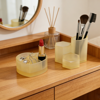 Ensemble de rangement en résine givrée, boîte organisatrice de bijoux multi-compartiments en forme de cœur, support combiné pour pinceaux de maquillage et stylos, support multi-tubes pour pinceaux de maquillage