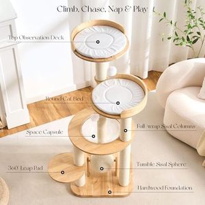 Wholesale 49 Inch Solid Oak Multi Level Tower OEM ODM Custom Logo Sisal Scratching Post Luxury Indoor Waterproof Carton - Product Image 3