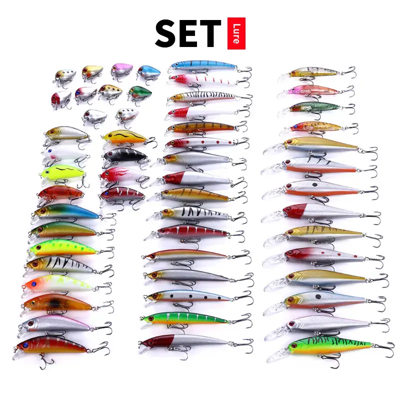 56PCS Misto di pesce kit Minnow Wobblers Crankbait Dura Esche Da Pesca di Richiamo di Pesca Artificiale Set