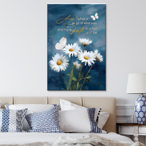 Accetta ciò che è, lascia da parte ciò che è stato - Stampe su tela personalizzate con margherite e farfalle per decorazioni murali a tema cristiano - Product Image 3