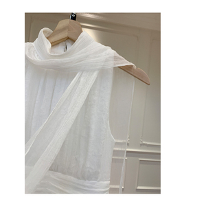 Nouveau blanc élégant Design <span class=keywords><strong>longue</strong></span> robe français Vintage <span class=keywords><strong>mi</strong></span>-col roulé robe sans manches - Product Image 5