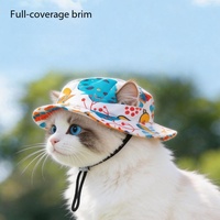 Adjustable Cotton Pet Bucket Hat with Ear Holes for Sun Protection Outdoor Walking Breathable Fisherman Cap Cute Print Beach Hat