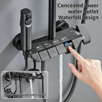Ensemble de douche mural Piano 4 fonctions avec fonction pluie, mitigeur de douche moderne à valve céramique, eau chaude et froide, système de douche pour salle de bain