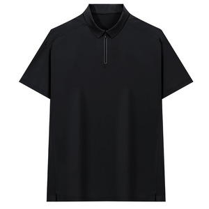 Men's Nylon Polo Shirt Black Summer Lightweight Zipper Front Workwear Corporate Uniform - Product Image 1