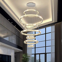 Lustre de plafond LED en cristal K9 argenté moderne et luxueux pour hall d'hôtel, villa, salon, bar, loft, escalier, suspension en forme d'anneau