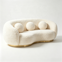 Canapé Courbé Moderne en Bouclé Crème, Base Métallique Dorée, Revêtement en Polaire Teddy, Canapé Nuage Sherpa, OEM ODM, Taille et Couleur Personnalisables