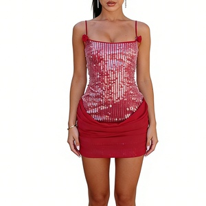 Women's Sequin Ruched Mini Dress <b>Spaghetti</b> <b>Strap</b> Square Neck Bodycon Party Dresses Fashion - Product Image 1