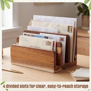 Wooden Desktop Organizer <b>File</b> Holder Bookend For Books Office <b>Storage</b> Stand Rectangle Shape Standing Type - Product Image 4