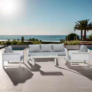 Sofa de salon modulaire moderne en aluminium blanc et noir Ensembles de jardin de loisirs pour <span class=keywords><strong>le</strong></span> patio extérieur Hôtel <span class=keywords><strong>Restaurant</strong></span> ou meubles de parc - Product Image 3