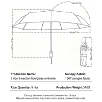 Parapluie pliant automatique de haute qualité, compact, portable, avec poignée en plastique, coupe-vent, 9 baleines en fibre de verre, ouverture automatique, personnalisable