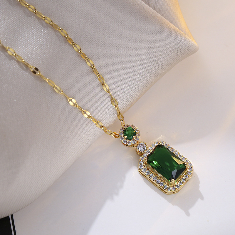 Fashion Accessories Emerald Square Zircon Titanium