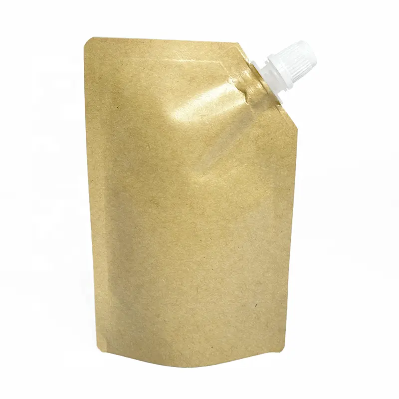 Kraft Paper Stand Up Pouches With Spout Kraft Liquid Pouch Factory Price Custom Made Water Packaging