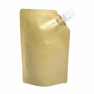 Kraft Paper Stand Up Pouches With Spout Kraft Liquid Pouch Factory Price Custom Made Water Packaging