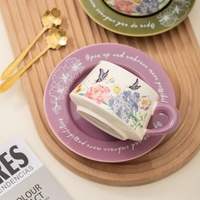 Service à café et à thé en porcelaine fine avec motif de papillon, style peinture à l'huile rétro, durable et portable, boîte cadeau